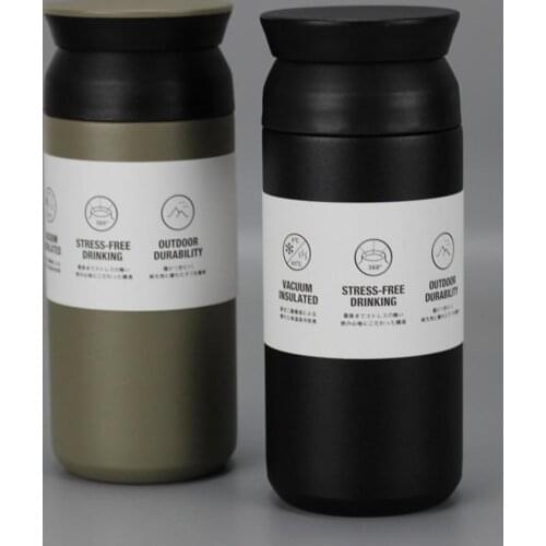 350/500ml Portable Stainless Steel Heat Insulated Outdoor Coffee Water Bottle Travel Hiking Office Cup Leakproof Vacuum cup