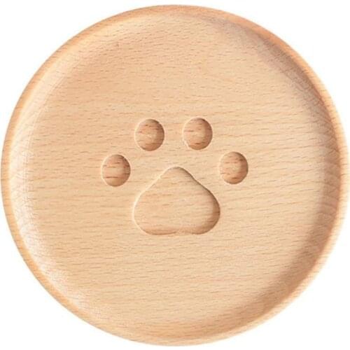 Durable Wood Coasters Placemat Japanese Style Round Heat Resistant Drink Mat Bear Paw Design Non-slip Table Tea Coffee Cup Pad