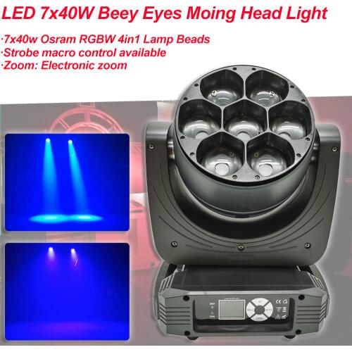 Moving Head LED Bead Wash Stage Lighting 7x40W Beey-Eyes RGBW 4IN1 High Power DJ Professional Stage Light For Christmas Party