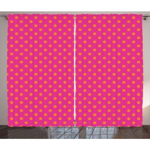 Magenta Pink Curtains Modern Orange Polka Dots Pattern Satin Fabric Drapes for Living Room Bedroom 2 Panel Window Set