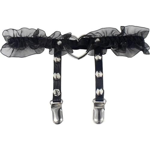 New Women Sexy Lace Elasticity Heart Pu Leather Harness Tight Suspender Punk Strap Leg Ring Garter Bondage Belt Female Gothic