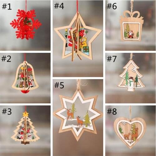 Christmas Tree Pattern Wood Hollow Snowflake Snowman Bell Hanging Decorations Colorful Home Festival Christmas Ornaments Hanging