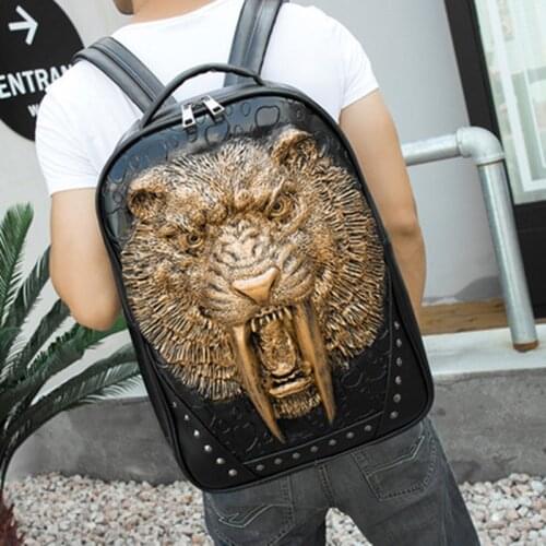 New PU backpack embossed three-dimensional tiger head animal travel backpack student trend school bag