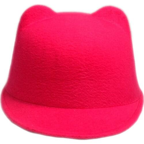 100% Wool Girl Boy Fedoras hat With mickey cat ear Sun hat winter warm soft kid Devil Hat Cute cap size 52-54CM IN STOCK