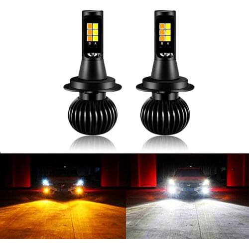 2Pcs Car Led Headlight Bulbs Dual Colors 3000K Yellow 6000K White H11 H8 9005 HB3 9006 HB4 H7 H1 H3 880 881 LED Auto Fog Lamp