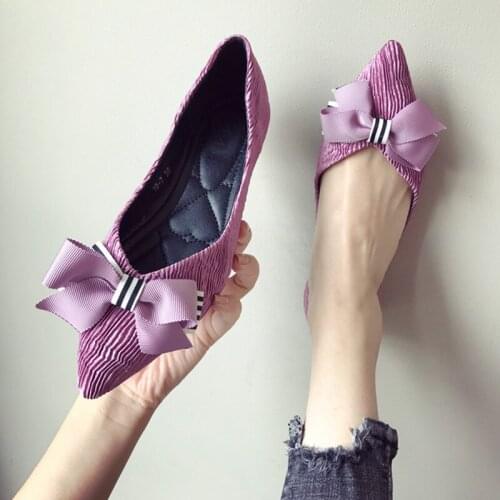 Fashion Women Shoes Woman Flats High Quality Silk Slip On Shoes Pointed Toe Bowkno Women Boat Shoes Footwear Zapatos Mujer