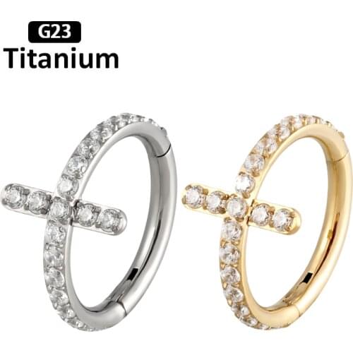 G23 Titanium hight Segment Rings superior quality Zircon stone the cross rows Open Small Septum Nose Ear piercing Fashion jewelr
