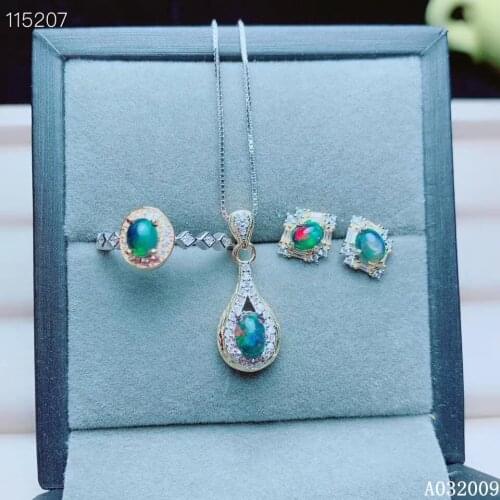 KJJEAXCMY fine jewelry 925 sterling silver inlaid natural black opal earrings ring pendant fashion girl suit support test