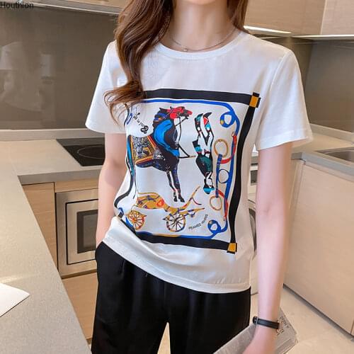 Womens T-shirt Print T-shirts O-neck Tees Fashion Top Plus Size Casual Tops Loose Cotton Lady T Shirt Short Sleeve Tshirt 20074