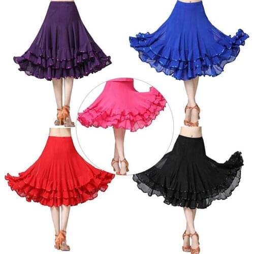 Womwn’S Mesh Mid-Length Dance Skirt Ballroom Waltz Dance Swing Modern Tango Training Dress Costume Latin Dance Practice Skirt