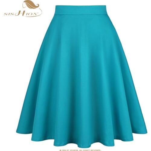 SISHION Y2K Cotton Solid Color Cyan Summer Skirt VD0020 Jupe Femme Women Clothing 50s 60s Retro Vintage Skirt