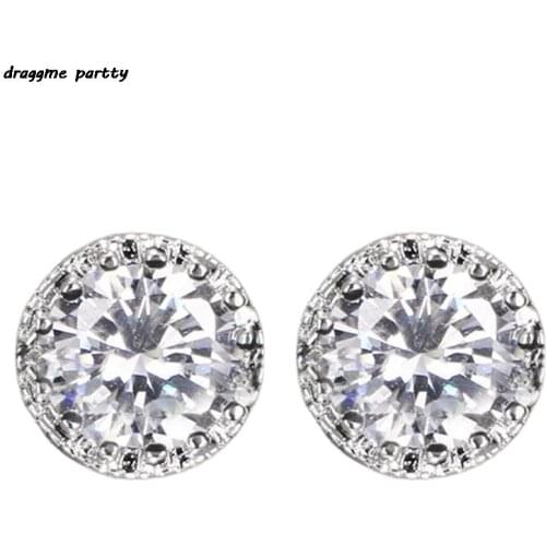 Female Palace Style Crown Shiny Zircon Ear Studs Luxury Round Cubic Zirconia Earrings Crystal Women Jewelry Accessories