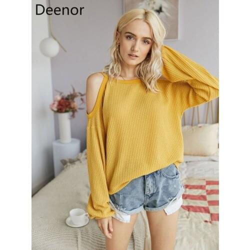 Deenor Women 2021 Fashion Strapless Long Sleeve Sling Knit Top Knit Female Shirts Blusas Spring Pullover Round Neck Chic Tops