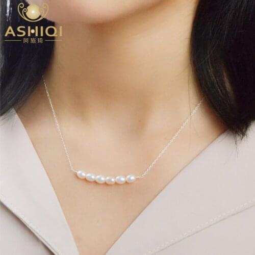 ASHIQI 925 Sterling Silver Necklace Natural Freshwater Pearl Handmade jewelry for women Fine Gift