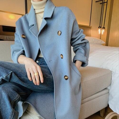 100% Merino Woolen Coats Thick Warm 2021 Women New Fashion Autumn Winter Overcoat Ladies Long Jacket Cardigan Jaqueta Feminina