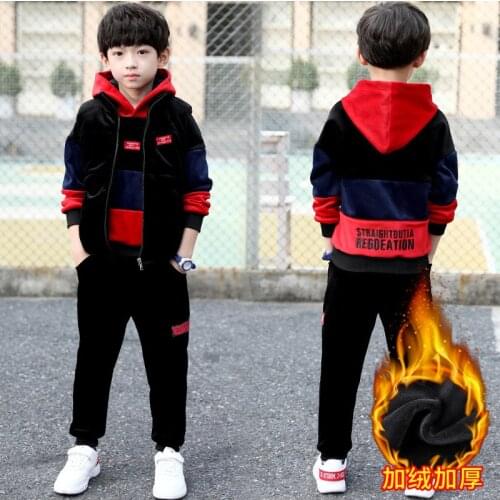 2020 winter north teenager kids boy clothes plus velvet thick vest + hoodie sweater shirt + warm pants 4 5 6 7 8 9 10 11 12 year