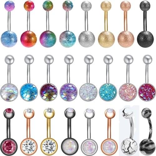 ZS 14G Opal Belly Button Ring for Women Stainless Steel Gold Color Belly Rings Cubic Zirconia Navel Ring Body Piercing Jewelry