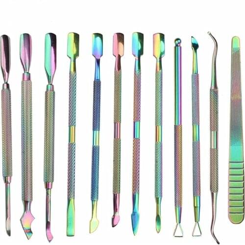 1PC Rose Gold Colorful Chameleon Dual-ended Stainless Steel Remover Nail Cuticle Pusher Dotting Pen Nail Art Tools