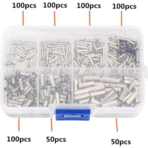 600Pcs 0.5-6.0mm2 Uninsulated Copper Terminal Bootlace Ferrules Cord End Electrical Cable Crimp Terminals