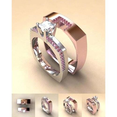 2pcs Womens Girls Pink Rhinestone Ring Set Jewelry Accessories Gift Anniversary Gift Engagement Bridal Wedding Party Geometric