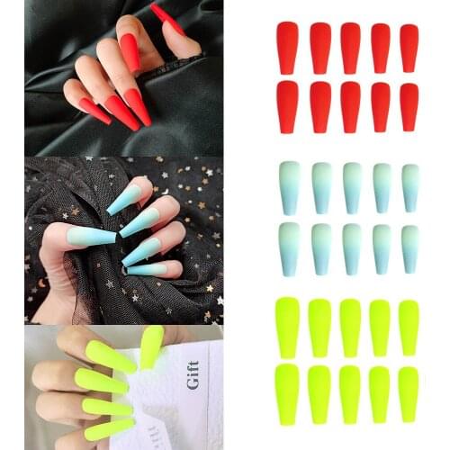 20Pcs/Set Pure Color Matte/Glossy Full Cover False Nails Ballerina Wearable Fake Nails Long Coffin Detachable Nail Beauty Decor