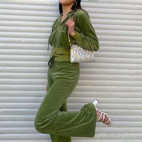 Velvet Zipper Sweatshirt And Pants Sportswear Womens Spring Fall Fabric Tracksuits Velour Suit Hoodies Mujer Ensemble Femme