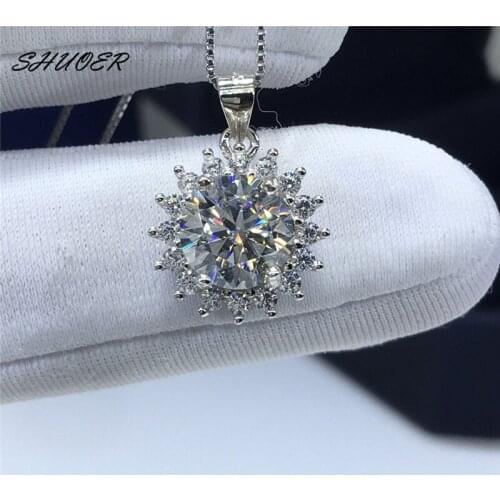 Classic 925 Sterling Silver Brilliant Cut 2 Carat Pass Diamond Tester D Color Moissanite Sunflower Pendant Necklace for Women