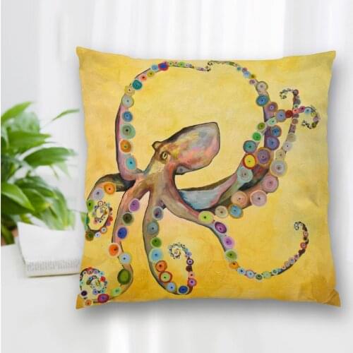 Custom Art Painting Octopus Pillow Case Polyester Decorative Pillowcases Zipper Pillow Case Pillowcase Cover Square 40x40cm