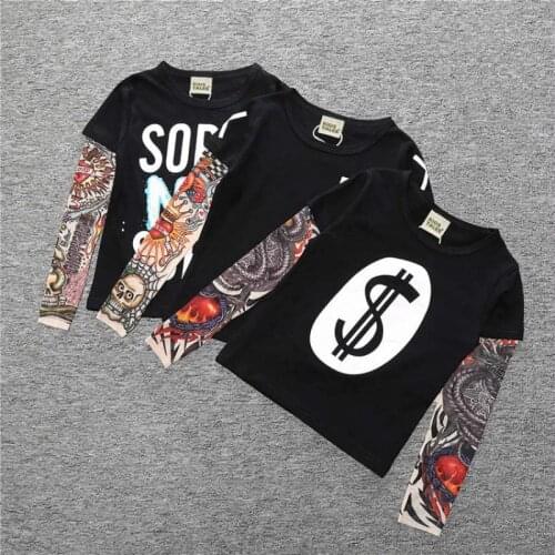 Girls t-shirt long sleeve cotton kids Casual Clothing children Cartoon Tattoo Print t shirt toddler girls tops long sleeves boys