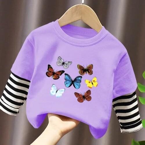Children baby Girls casual long sleeve cotton T-shirts spring autumn base shirts new baby kids striped cartoon tops P4 217