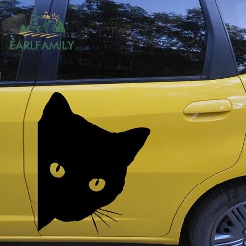 EARLFAMILY 2x Cat Face With Whiskers Peeking (one For Each Side) Car Sticker for Door Side Truck Window Rear Windshield Vinyl