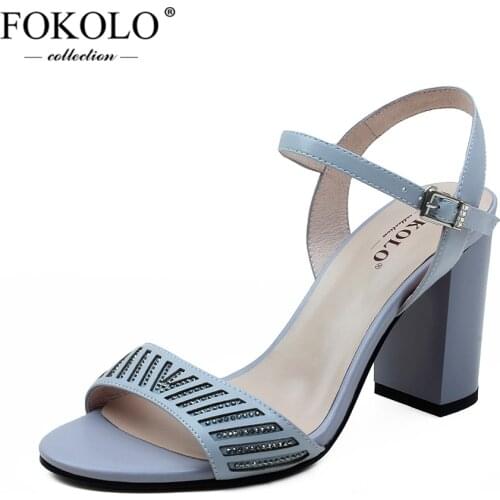 FOKOLO Summer Sandals for Women New Round Toe Sheepskin Ankle Strap High Heels Classics Genuine Leather Lady Shoes Handmade L29