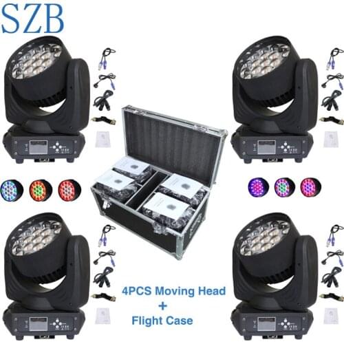 Flight Case 4in1 Lyre 19x15W LED Zoom Wash RGBW 4in1 Moving Head Light for DJ Party Disco Concert Stage Light/SZB-MH1915A