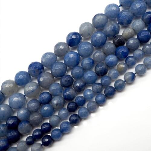 6/8/10mm Faceted Natural Blue Aventurine Stone Beads DIY Round Loose Cut Stone Beads For Jewelry Making Bracelet Strand 15