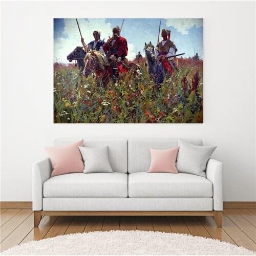 Scandinavian Home Decoration Abstract Art Creative Field Cossack Horse Living Room Wall Pictures Oil Paintings and Retro Posters