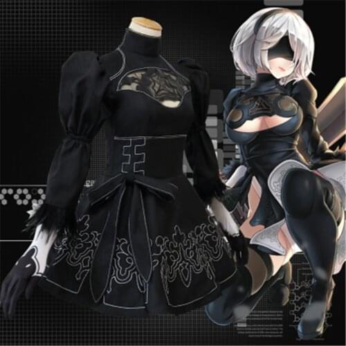 Nier Automata Yorha 2B Cosplay Suit Anime Women Outfit Disguise Costume Set Chinese Size Fancy Halloween Girls Party Black Dress
