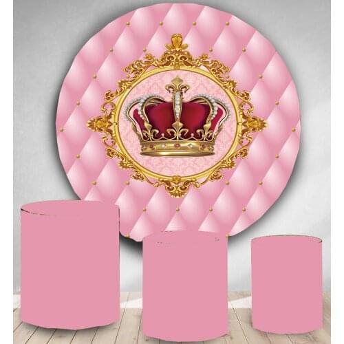 Round Panel circle background royal princess prince blue pink girl boy gold crown birthday party decor baby shower polyester