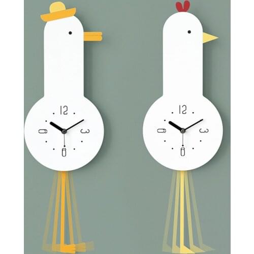 Pendulum Cute Wall Clock Large Silent Unique Kids Room Wall Clocks Wooden Art Animal Duvar Saatleri Children Watches AB50WC