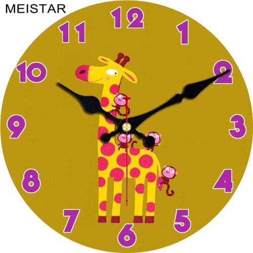 Cute Wall Clock, 14" Modern Giraffe Animal Cartoon Decoration 14-Inch Wood Clock Painted Frog Lovely Clocks For Kids Teen Room
