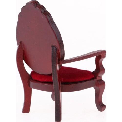 Miniature Red Wooden Stool Armchair For 1/12 Dollhouse Fairy Garden Decor