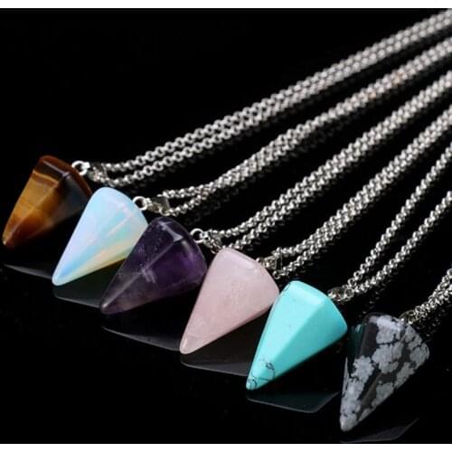 Fashion Handmade Cone Shape Natural Stone Pendant Necklace for the Women Charms for Jewelry Making Natural Stone Pendant