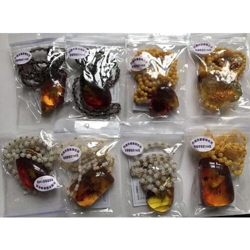 Natural Amber Contain Insect Scorpion Beetle Spider Pendant Necklace Gift Random