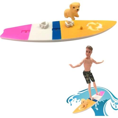 NK One Set Doll Plastic Surfboard +Dog For Barbie Boyfriend Ken Doll Extreme Sport Toys BEST Gift Doll house Accessories DZ