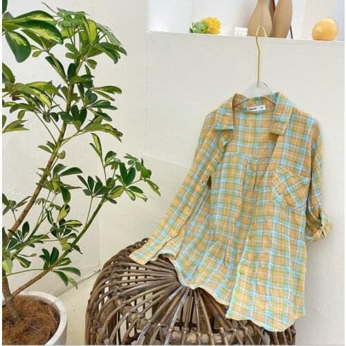 2021 new girls boys plaid shirt cotton summer short sleeve kids top