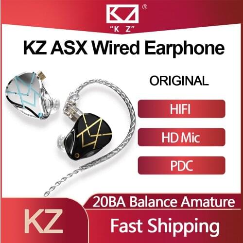 Newest KZ ASX Wired Earphones 20BA Units Balance Amature HIFI Bass In Ear Earbuds Noise Cancelling Sport Monitor Game Headset