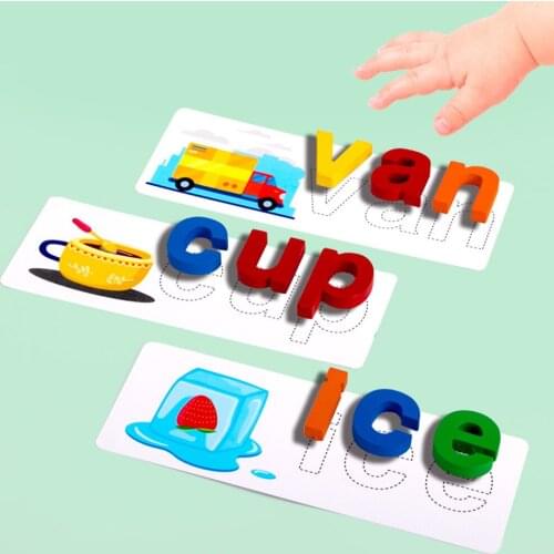 English Letter Cognition Cards Blocks Kids Wooden Spelling Game Education Toy Children Portable Interactive Present