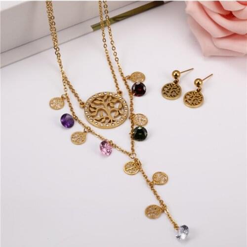 OUFEI Zircon Necklace Earrings Set Stainless Steel Jewelry Woman Accessories Fashion Jewellery Gifts For Women Bohemian