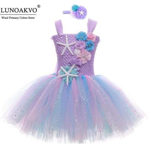 Lunoakvo Girls Tutu Dress Princess Birthday Party Dresses For Girls Starfish Halloween Cosplay Kids Princess Costume 1-12Y