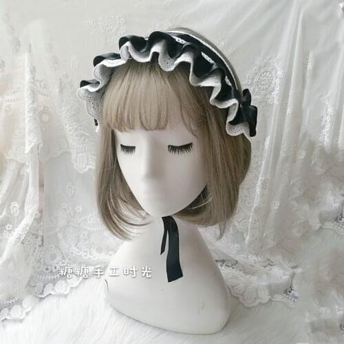 Lolita Hairband Dark Gothic Hairband Headdress Lolita Black White Sweet Ribbon KC Hair hoop Hair Clip Hair Accessories Cosplay