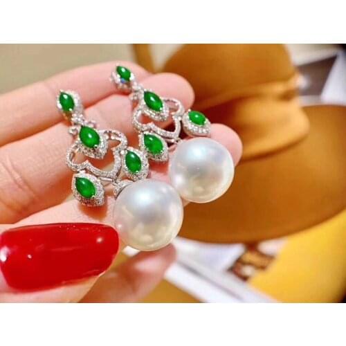 D123 Pearls S925 Sterling Silver Fine Jewelry Fresh Water White 9-10mm Pearls Dangle Earrings for Women Fine Pearl Earrings